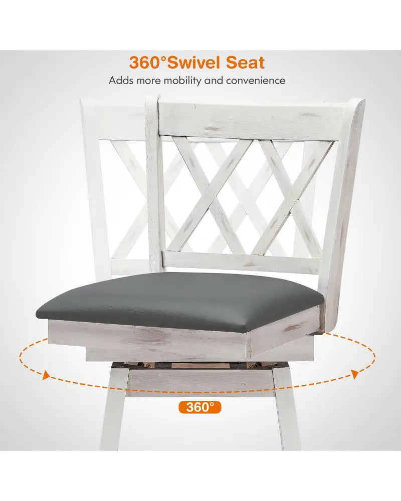 2 Pieces 29 Inches Swivel Counter Height Barstool Set with Rubber Wood Legs-White - White - Bar Stools