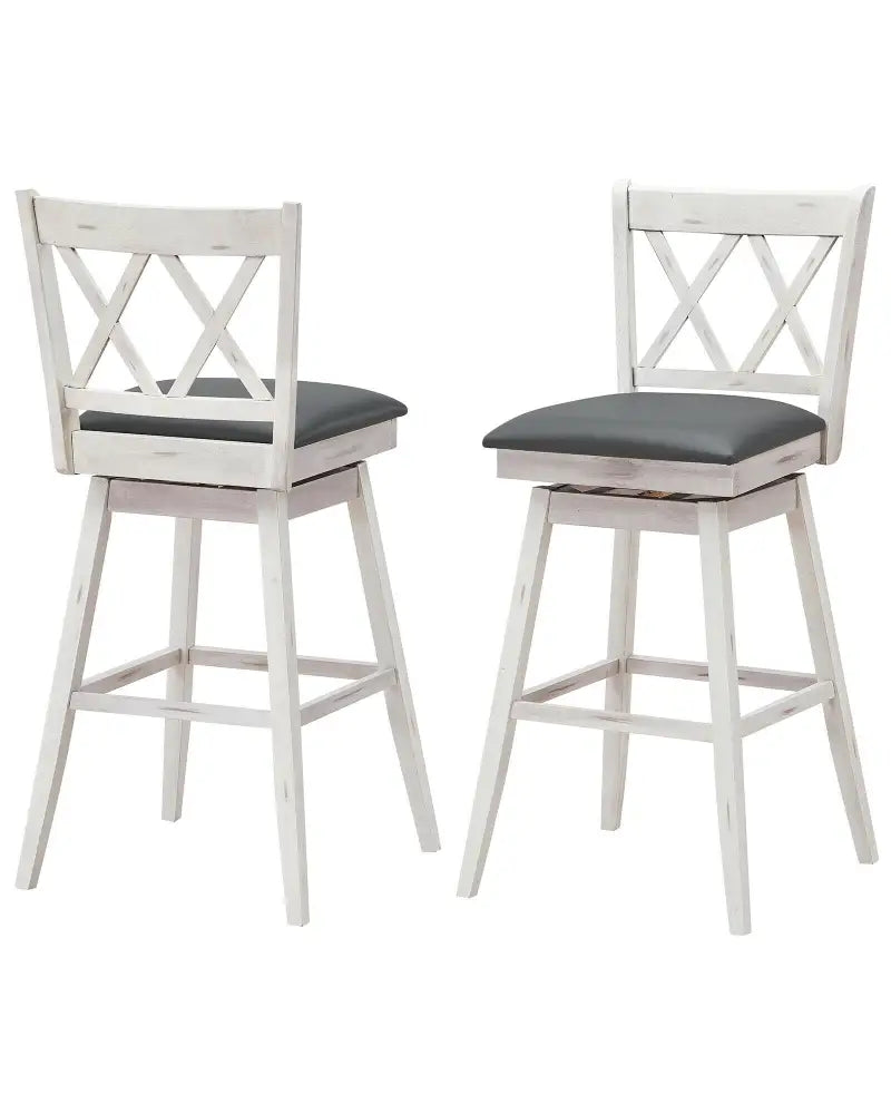 2 Pieces 29 Inches Swivel Counter Height Barstool Set with Rubber Wood Legs-White - White - Bar Stools