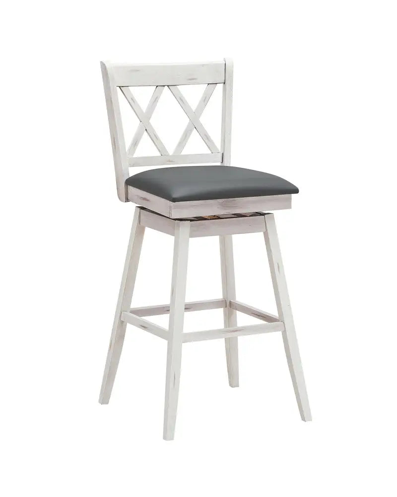 2 Pieces 29 Inches Swivel Counter Height Barstool Set with Rubber Wood Legs-White - White - Bar Stools