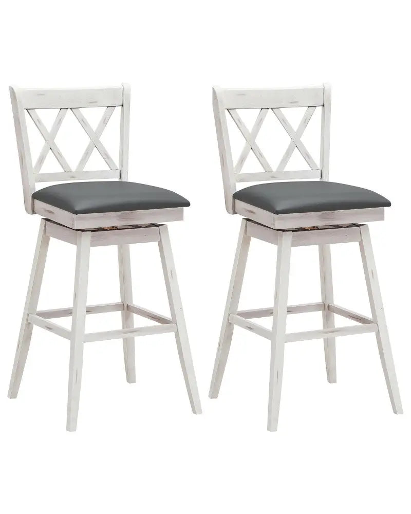 2 Pieces 29 Inches Swivel Counter Height Barstool Set with Rubber Wood Legs-White - White - Bar Stools
