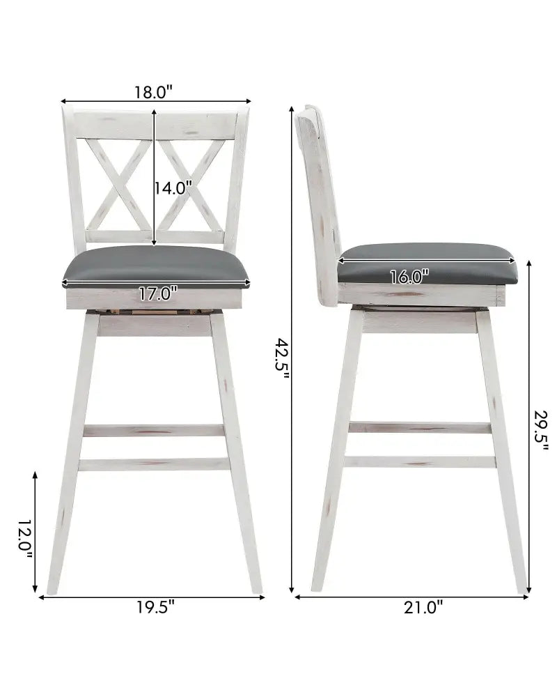 2 Pieces 29 Inches Swivel Counter Height Barstool Set with Rubber Wood Legs-White - White - Bar Stools
