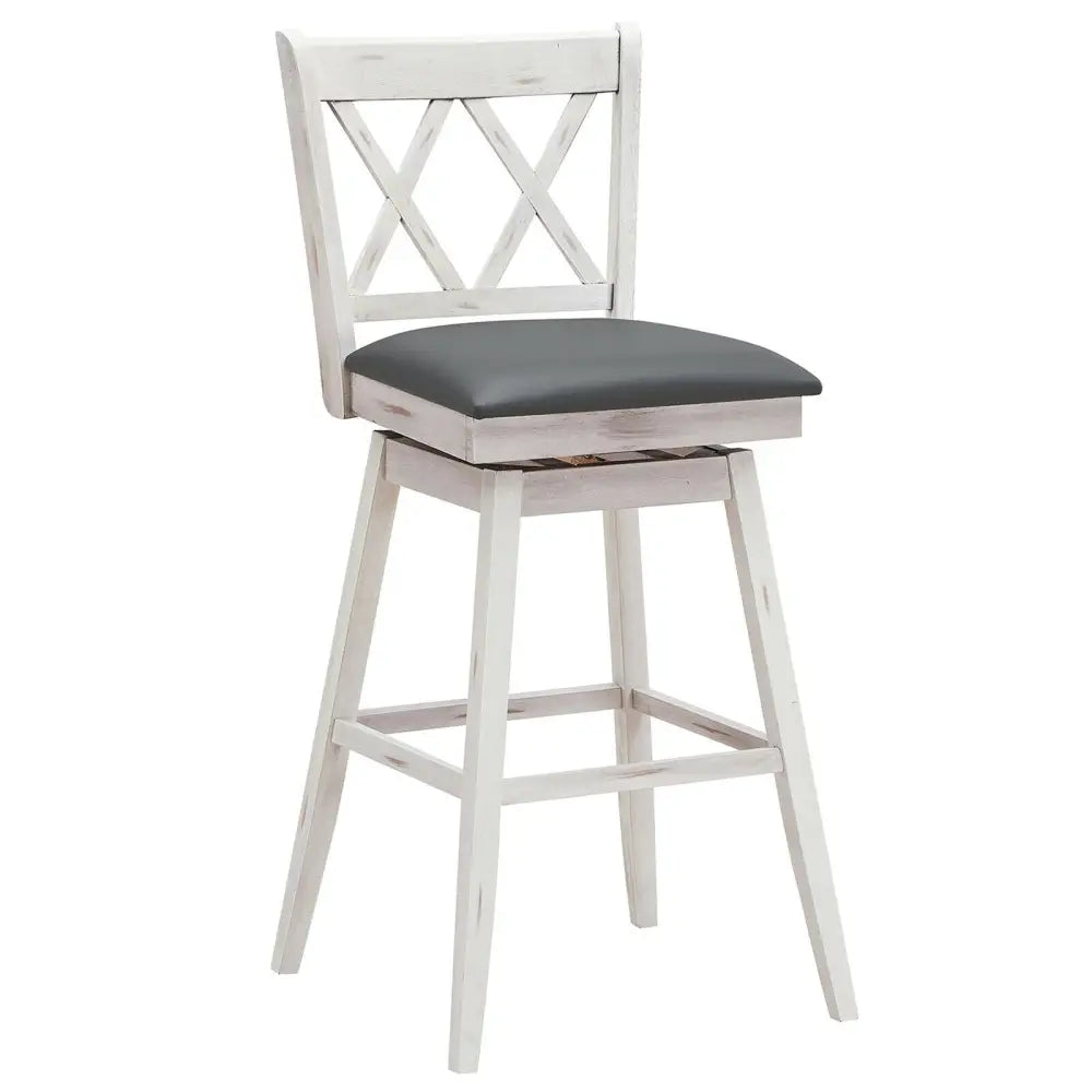 2 Pieces 29 Inches Swivel Counter Height Barstool Set with Rubber Wood Legs-White Costway