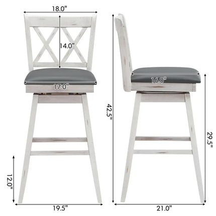 2 Pieces 29 Inches Swivel Counter Height Barstool Set with Rubber Wood Legs-White Costway