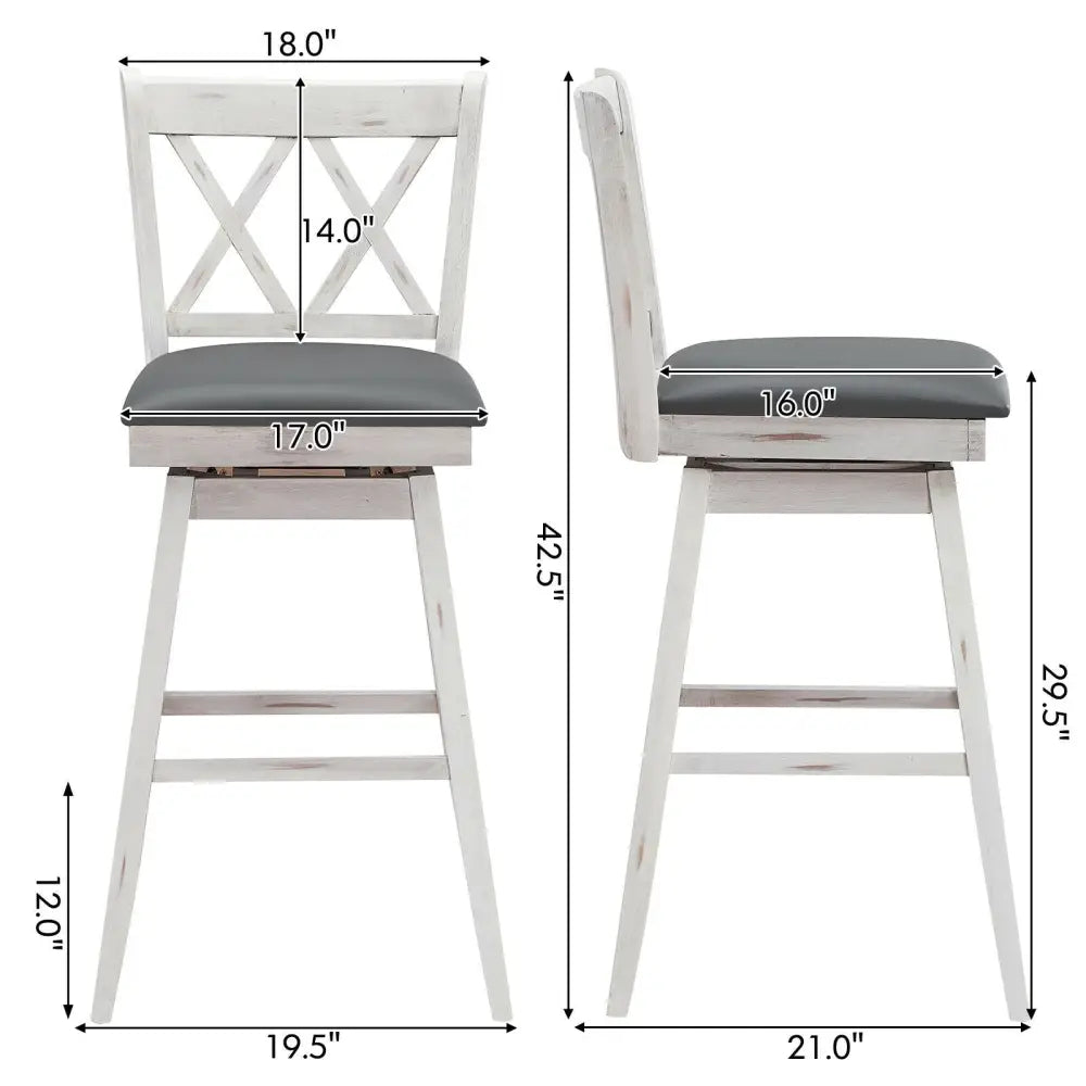 2 Pieces 29 Inches Swivel Counter Height Barstool Set with Rubber Wood Legs-White Costway