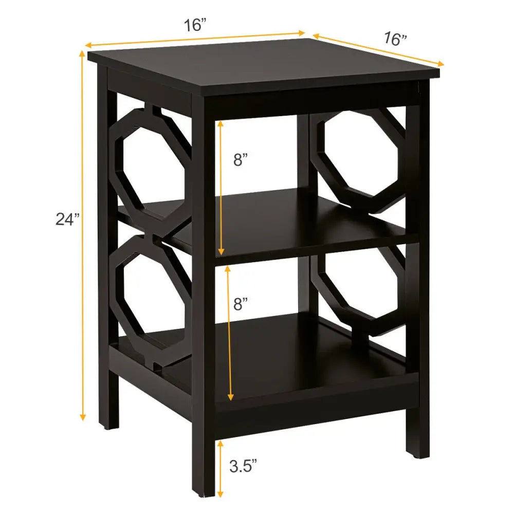 2 Pieces 3-tier Nightstand Sofa Side End Accent Table Storage Display Shelf-Black - Black - End & Side Tables