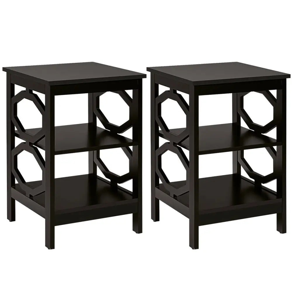 2 Pieces 3-tier Nightstand Sofa Side End Accent Table Storage Display Shelf-Black - Black - End & Side Tables