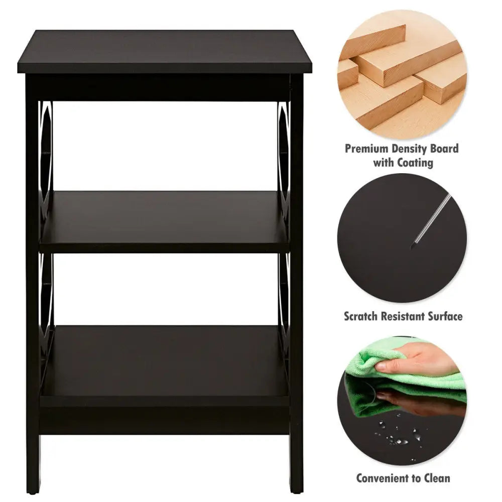 2 Pieces 3-tier Nightstand Sofa Side End Accent Table Storage Display Shelf-Black - Black - End & Side Tables