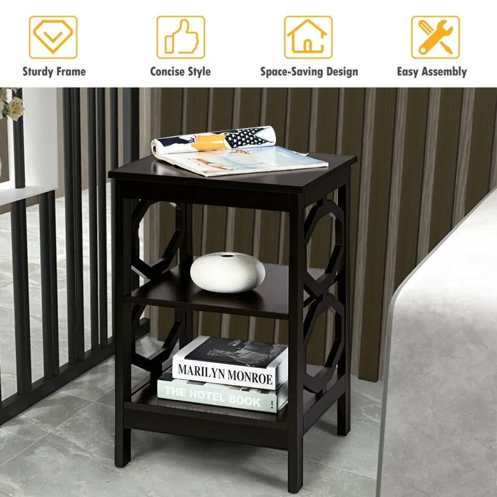 2 Pieces 3-tier Nightstand Sofa Side End Accent Table Storage Display Shelf-Black - Black - End & Side Tables