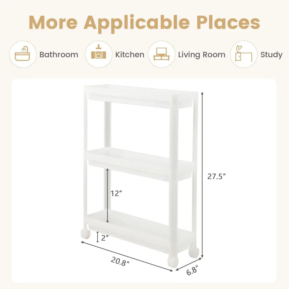 2 Pieces 3-Tier Slim Detachable Storage Cart with Drainage Holes and Wheels-White Costway