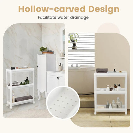 2 Pieces 3-Tier Slim Detachable Storage Cart with Drainage Holes and Wheels-White Costway
