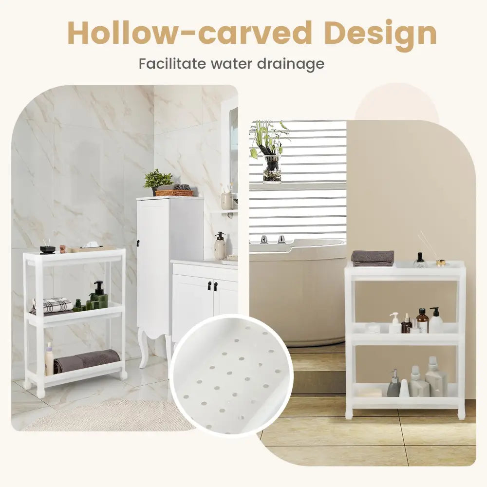 2 Pieces 3-Tier Slim Detachable Storage Cart with Drainage Holes and Wheels-White Costway