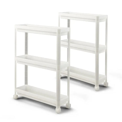 2 Pieces 3-Tier Slim Detachable Storage Cart with Drainage Holes and Wheels-White Costway