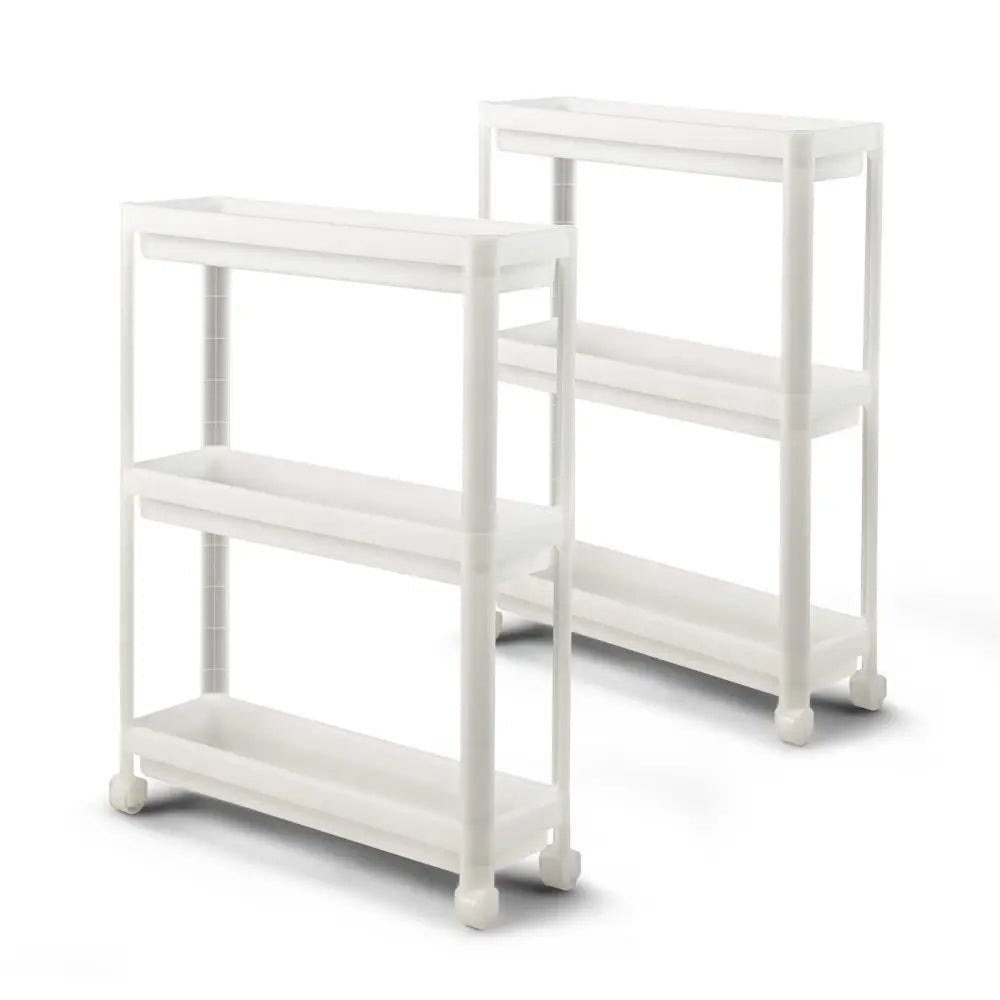 2 Pieces 3-Tier Slim Detachable Storage Cart with Drainage Holes and Wheels-White Costway