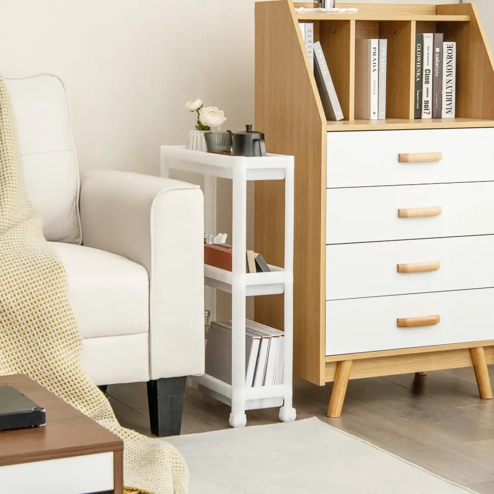 2 Pieces 3-Tier Slim Detachable Storage Cart with Drainage Holes and Wheels-White Costway