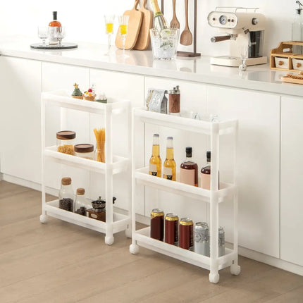 2 Pieces 3-Tier Slim Detachable Storage Cart with Drainage Holes and Wheels-White Costway