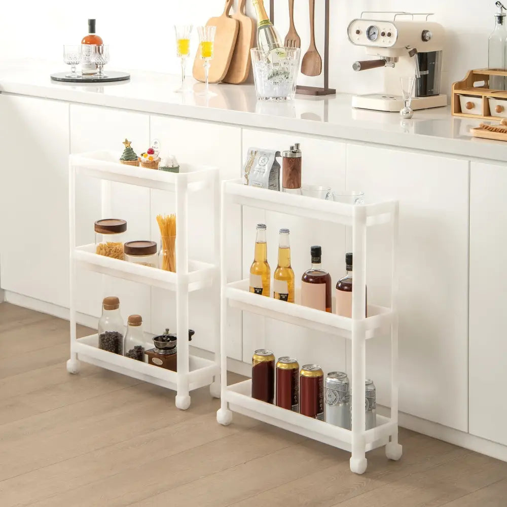 2 Pieces 3-Tier Slim Detachable Storage Cart with Drainage Holes and Wheels-White Costway