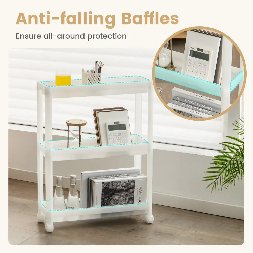 2 Pieces 3-Tier Slim Detachable Storage Cart with Drainage Holes and Wheels-White Costway