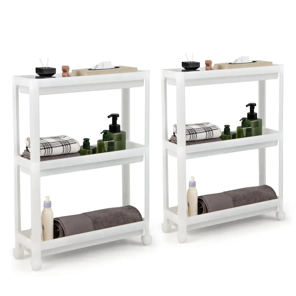 2 Pieces 3-Tier Slim Detachable Storage Cart with Drainage Holes and Wheels-White Costway