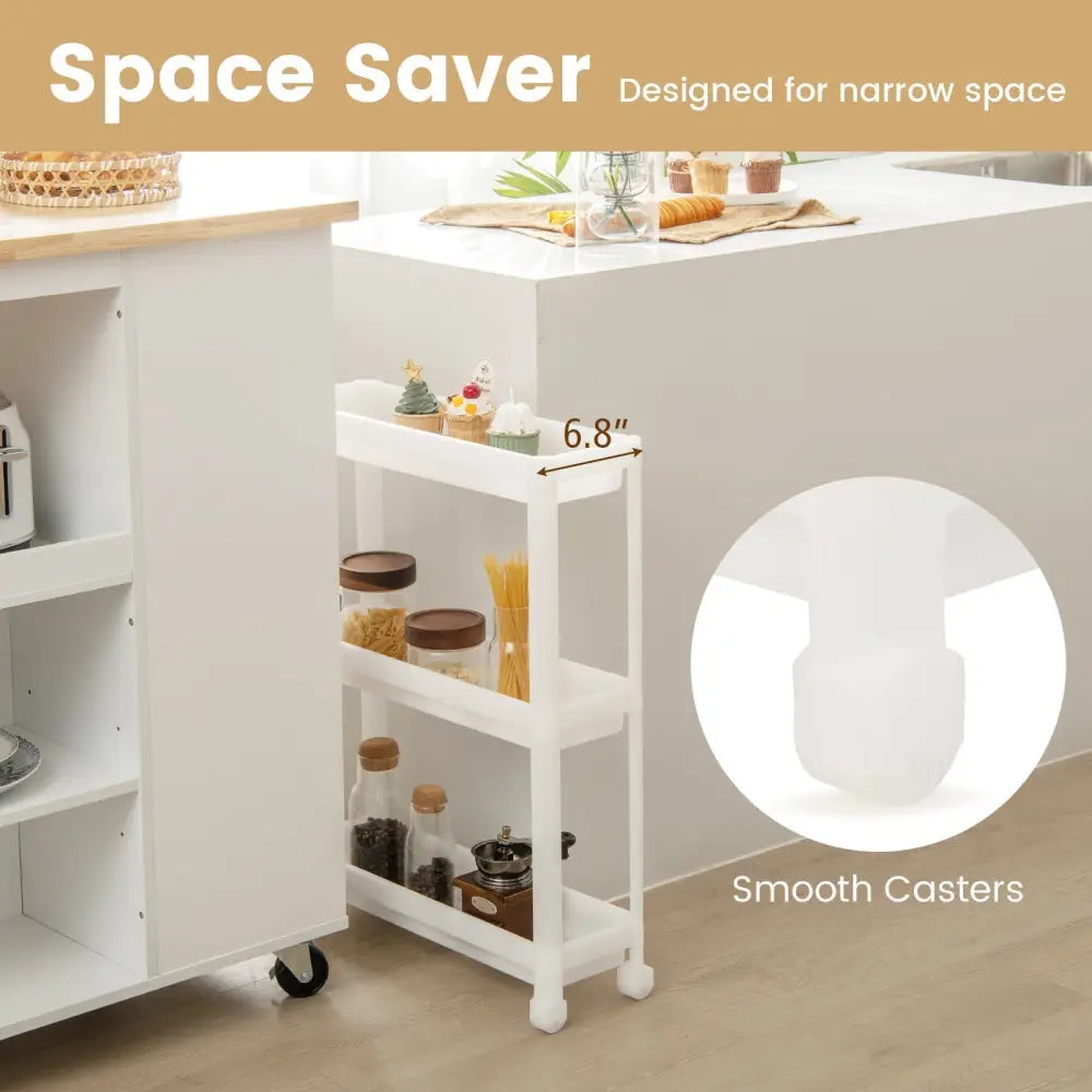 2 Pieces 3-Tier Slim Detachable Storage Cart with Drainage Holes and Wheels-White Costway