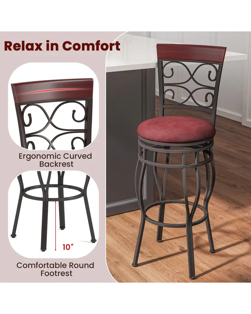 2 Pieces 30 Inch 360 Degree Swivel Bar Stools with Leather Padded Seat-Brown - Brown - Bar Stools
