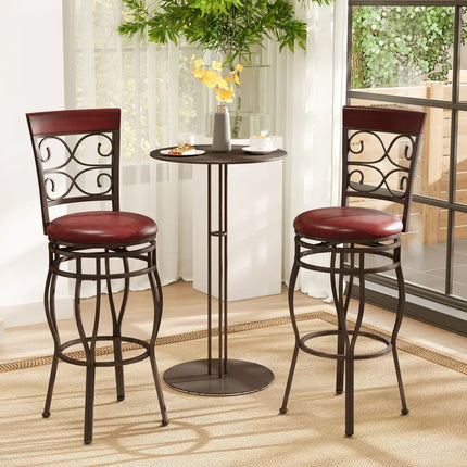 2 Pieces 30 Inch 360 Degree Swivel Bar Stools with Leather Padded Seat-Brown - Brown - Bar Stools