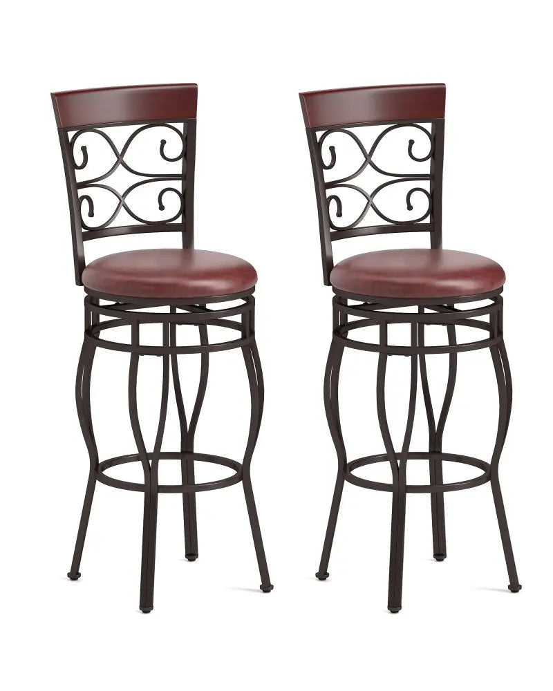 2 Pieces 30 Inch 360 Degree Swivel Bar Stools with Leather Padded Seat-Brown - Brown - Bar Stools