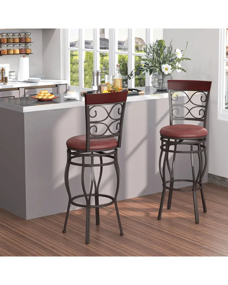 2 Pieces 30 Inch 360 Degree Swivel Bar Stools with Leather Padded Seat-Brown - Brown - Bar Stools