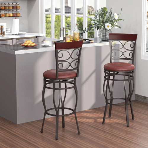 2 Pieces 30 Inch 360 Degree Swivel Bar Stools with Leather Padded Seat-Brown - Brown - Bar Stools