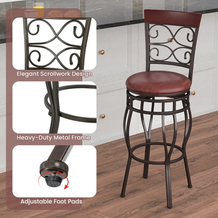 2 Pieces 30 Inch 360 Degree Swivel Bar Stools with Leather Padded Seat-Brown - Brown - Bar Stools