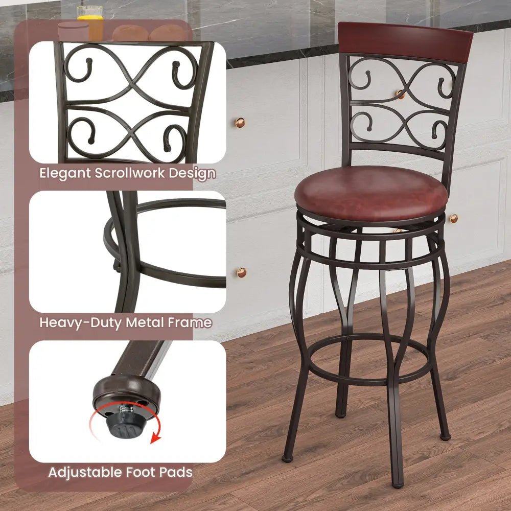 2 Pieces 30 Inch 360 Degree Swivel Bar Stools with Leather Padded Seat-Brown - Brown - Bar Stools