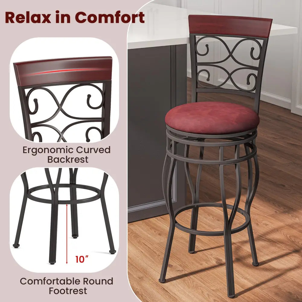 2 Pieces 30 Inch 360 Degree Swivel Bar Stools with Leather Padded Seat-Brown - Brown - Bar Stools