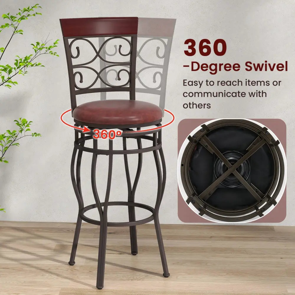 2 Pieces 30 Inch 360 Degree Swivel Bar Stools with Leather Padded Seat-Brown - Brown - Bar Stools