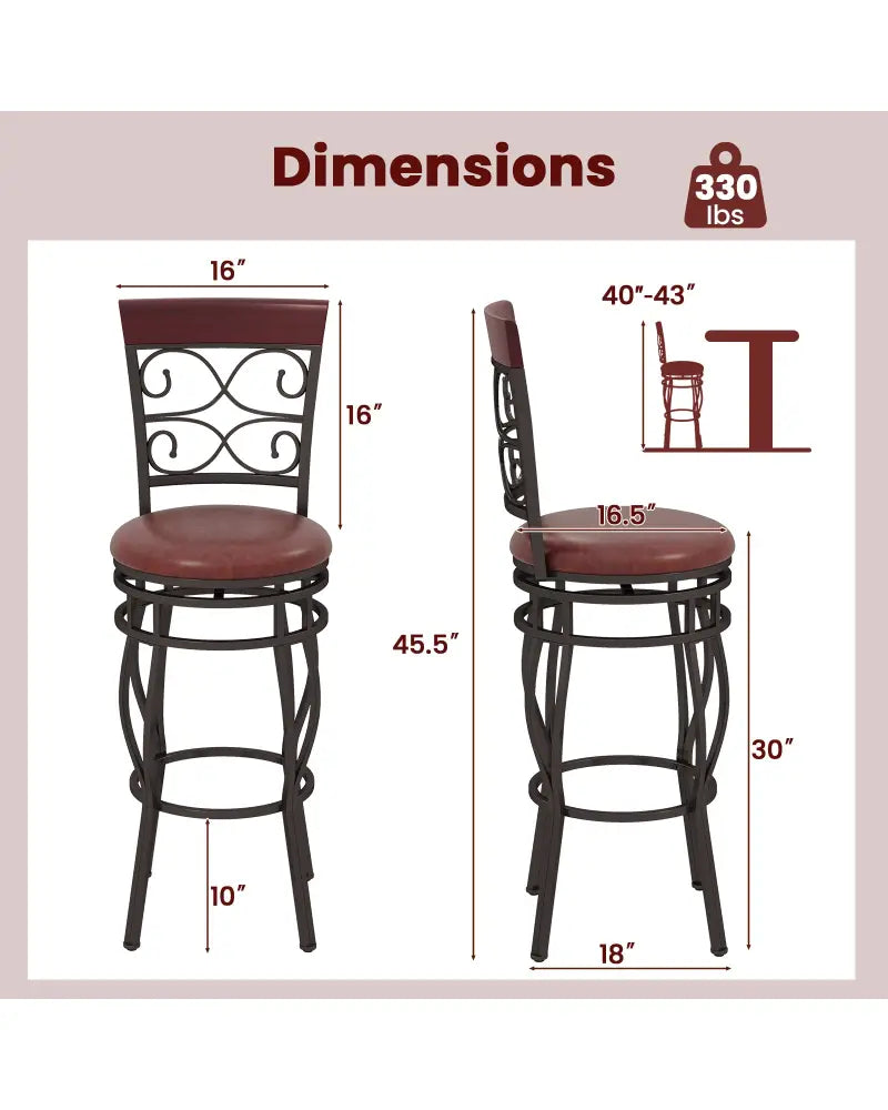 2 Pieces 30 Inch 360 Degree Swivel Bar Stools with Leather Padded Seat-Brown - Brown - Bar Stools