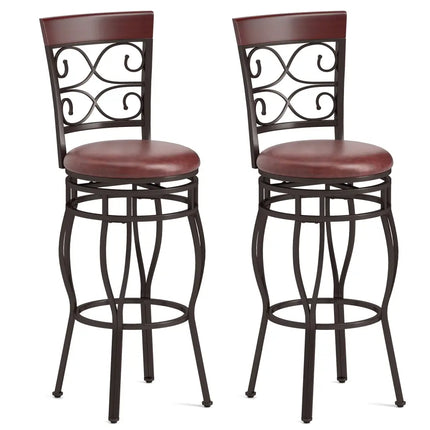 2 Pieces 30 Inch 360 Degree Swivel Bar Stools with Leather Padded Seat-Brown - Brown - Bar Stools