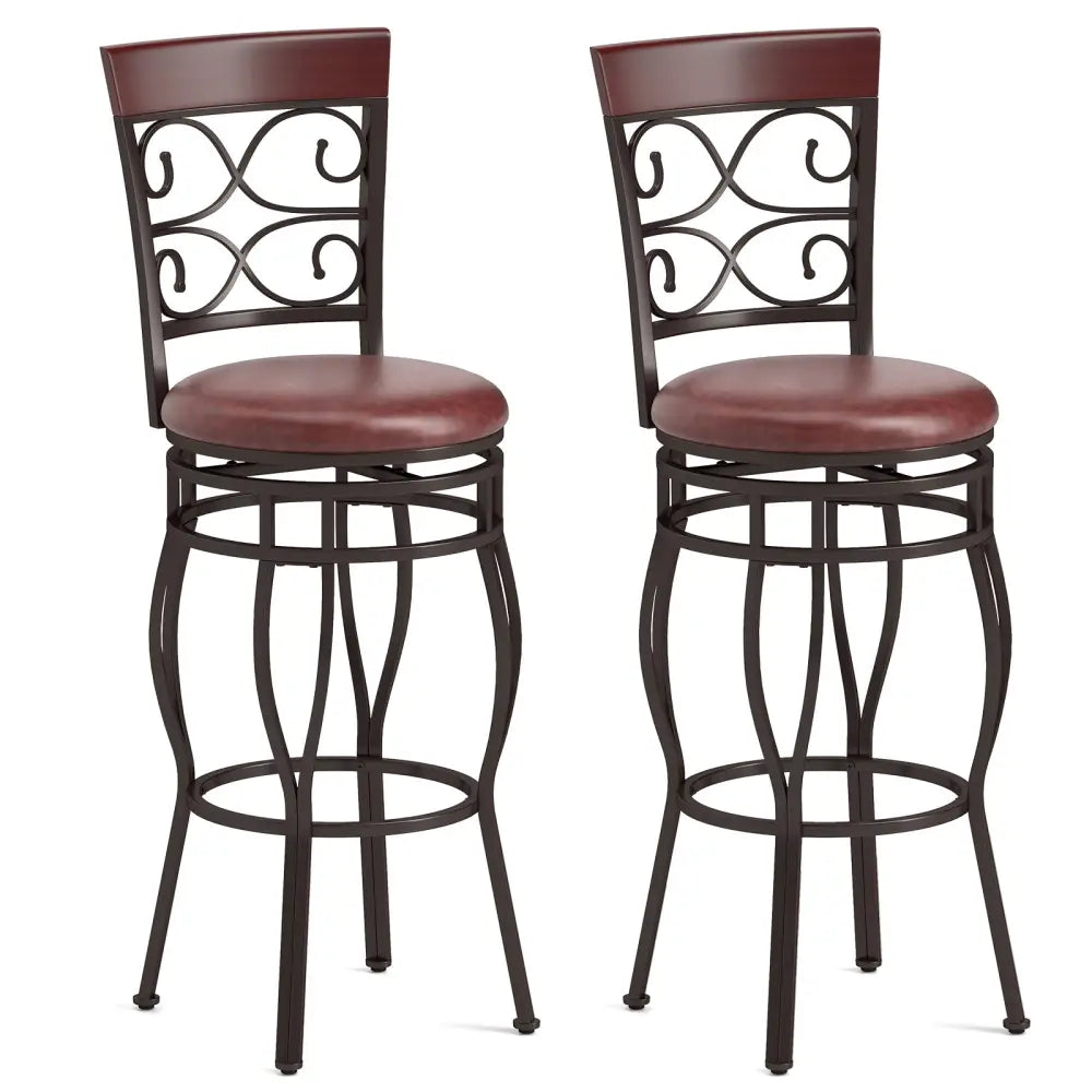 2 Pieces 30 Inch 360 Degree Swivel Bar Stools with Leather Padded Seat-Brown - Brown - Bar Stools