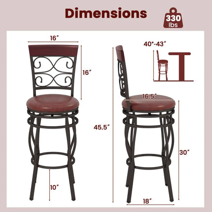 2 Pieces 30 Inch 360 Degree Swivel Bar Stools with Leather Padded Seat-Brown - Brown - Bar Stools
