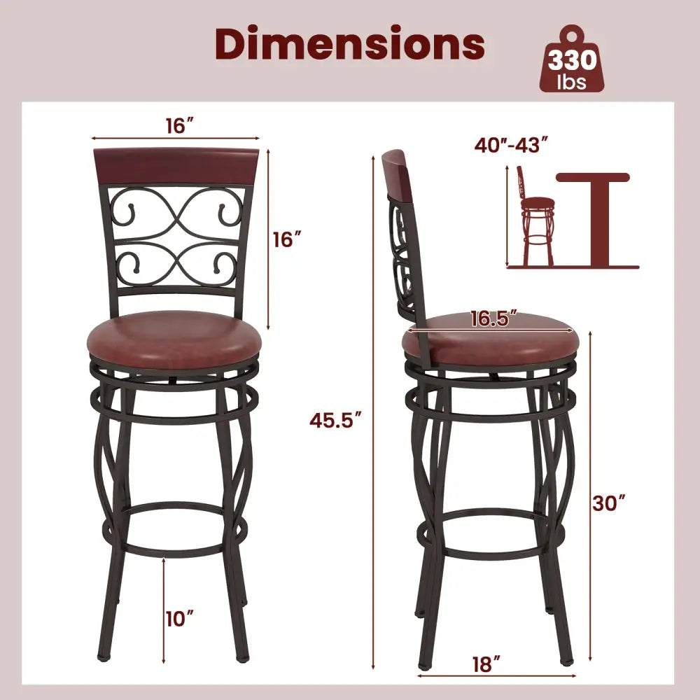 2 Pieces 30 Inch 360 Degree Swivel Bar Stools with Leather Padded Seat-Brown - Brown - Bar Stools