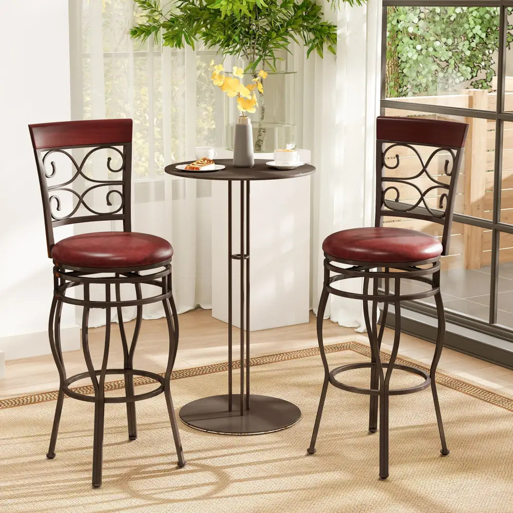 2 Pieces 30 Inch 360 Degree Swivel Bar Stools with Leather Padded Seat-Brown - Brown - Bar Stools