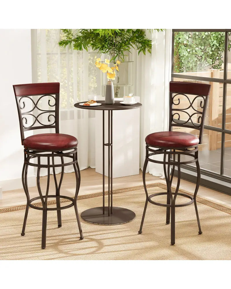 2 Pieces 30 Inch 360 Degree Swivel Bar Stools with Leather Padded Seat-Brown - Brown - Bar Stools