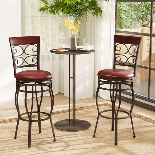 2 Pieces 30 Inch 360 Degree Swivel Bar Stools with Leather Padded Seat-Brown - Brown - Bar Stools