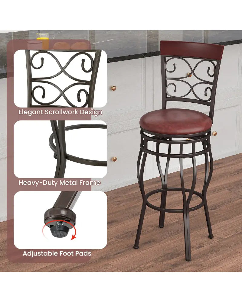2 Pieces 30 Inch 360 Degree Swivel Bar Stools with Leather Padded Seat-Brown - Brown - Bar Stools