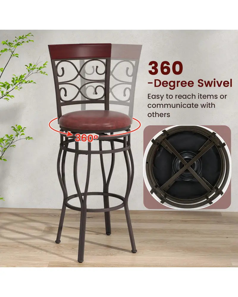 2 Pieces 30 Inch 360 Degree Swivel Bar Stools with Leather Padded Seat-Brown - Brown - Bar Stools