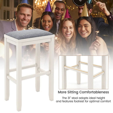 2 Pieces 31 Inch Upholstered Bar Stool Set with Solid Rubber Wood Frame and Footres-Griege Costway