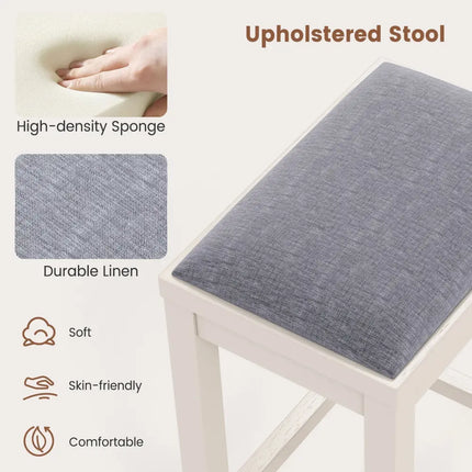 2 Pieces 31 Inch Upholstered Bar Stool Set with Solid Rubber Wood Frame and Footres-Griege Costway