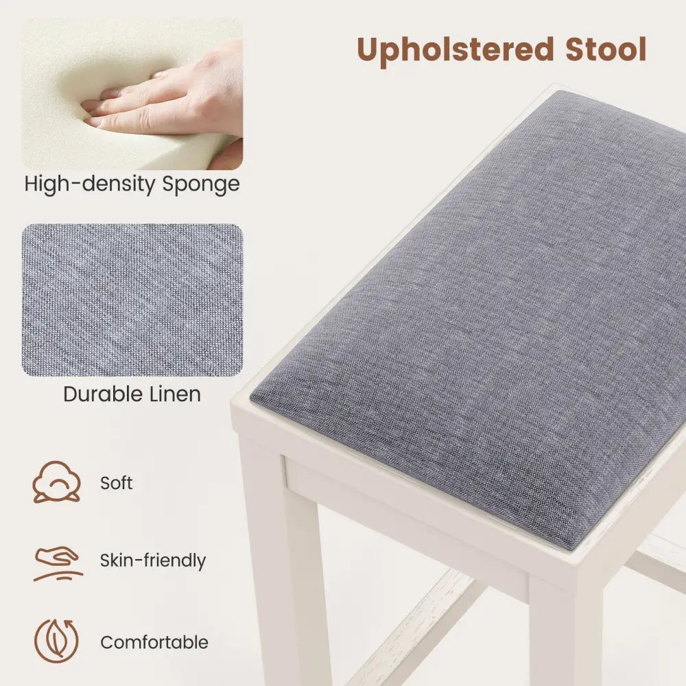 2 Pieces 31 Inch Upholstered Bar Stool Set with Solid Rubber Wood Frame and Footres-Griege Costway