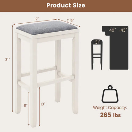2 Pieces 31 Inch Upholstered Bar Stool Set with Solid Rubber Wood Frame and Footres-Griege Costway