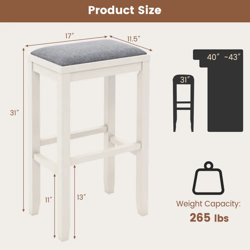 2 Pieces 31 Inch Upholstered Bar Stool Set with Solid Rubber Wood Frame and Footres-Griege Costway