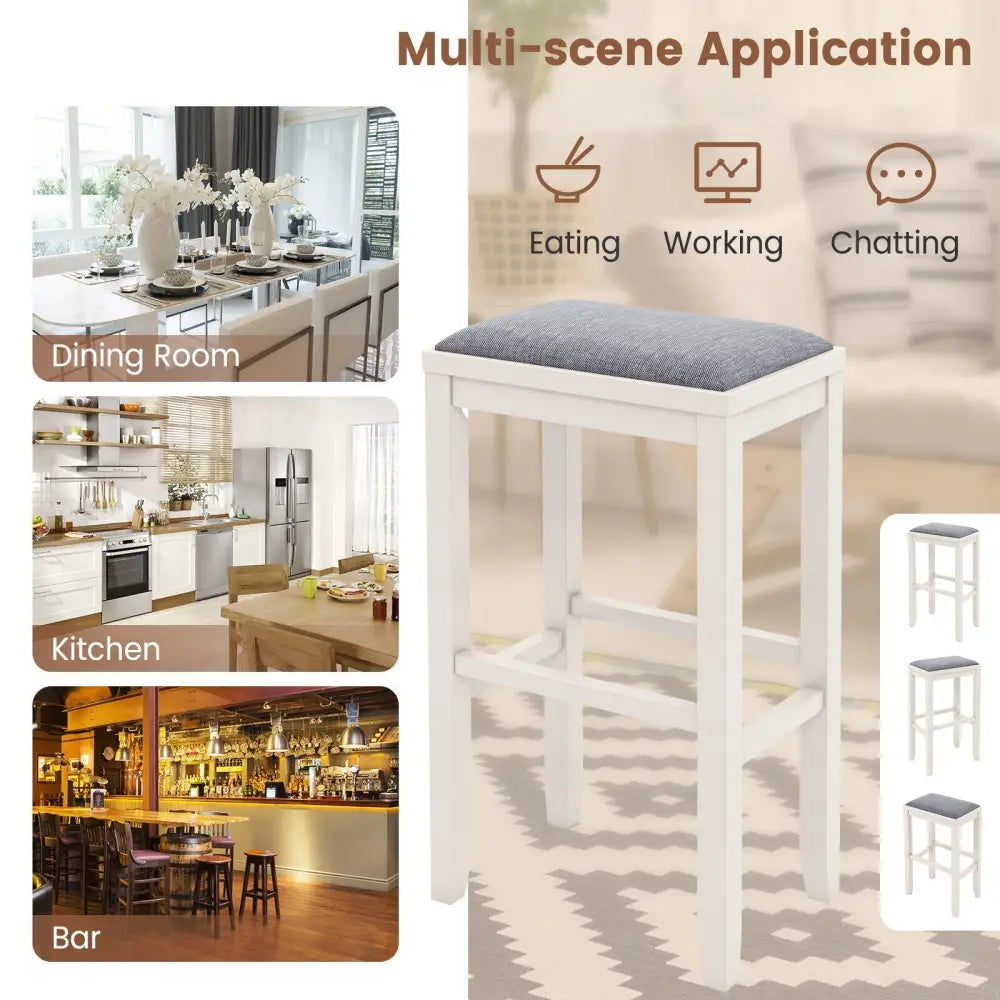 2 Pieces 31 Inch Upholstered Bar Stool Set with Solid Rubber Wood Frame and Footres-Griege Costway
