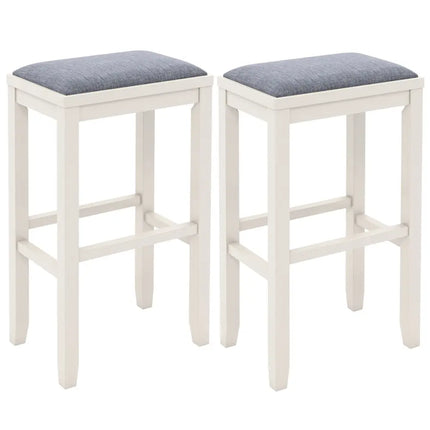 2 Pieces 31 Inch Upholstered Bar Stool Set with Solid Rubber Wood Frame and Footres-Griege Costway