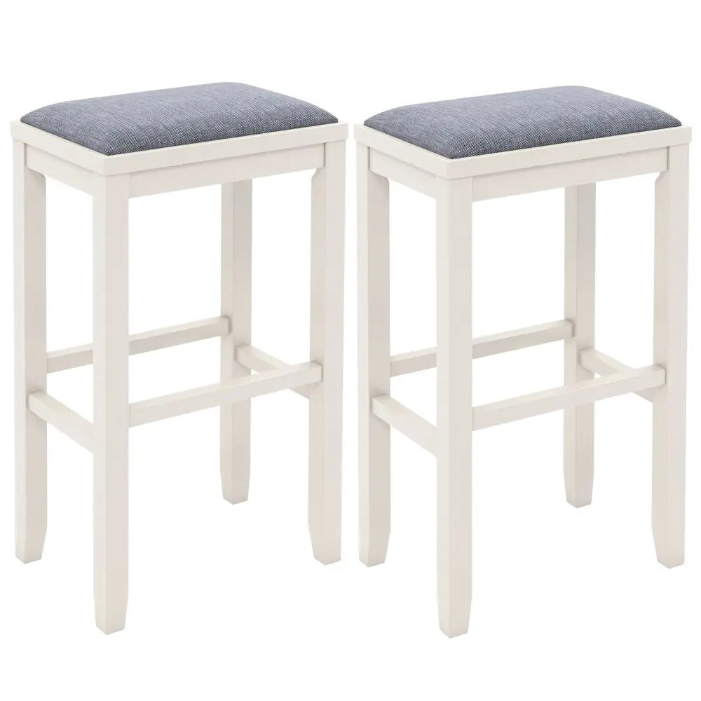 2 Pieces 31 Inch Upholstered Bar Stool Set with Solid Rubber Wood Frame and Footres-Griege Costway